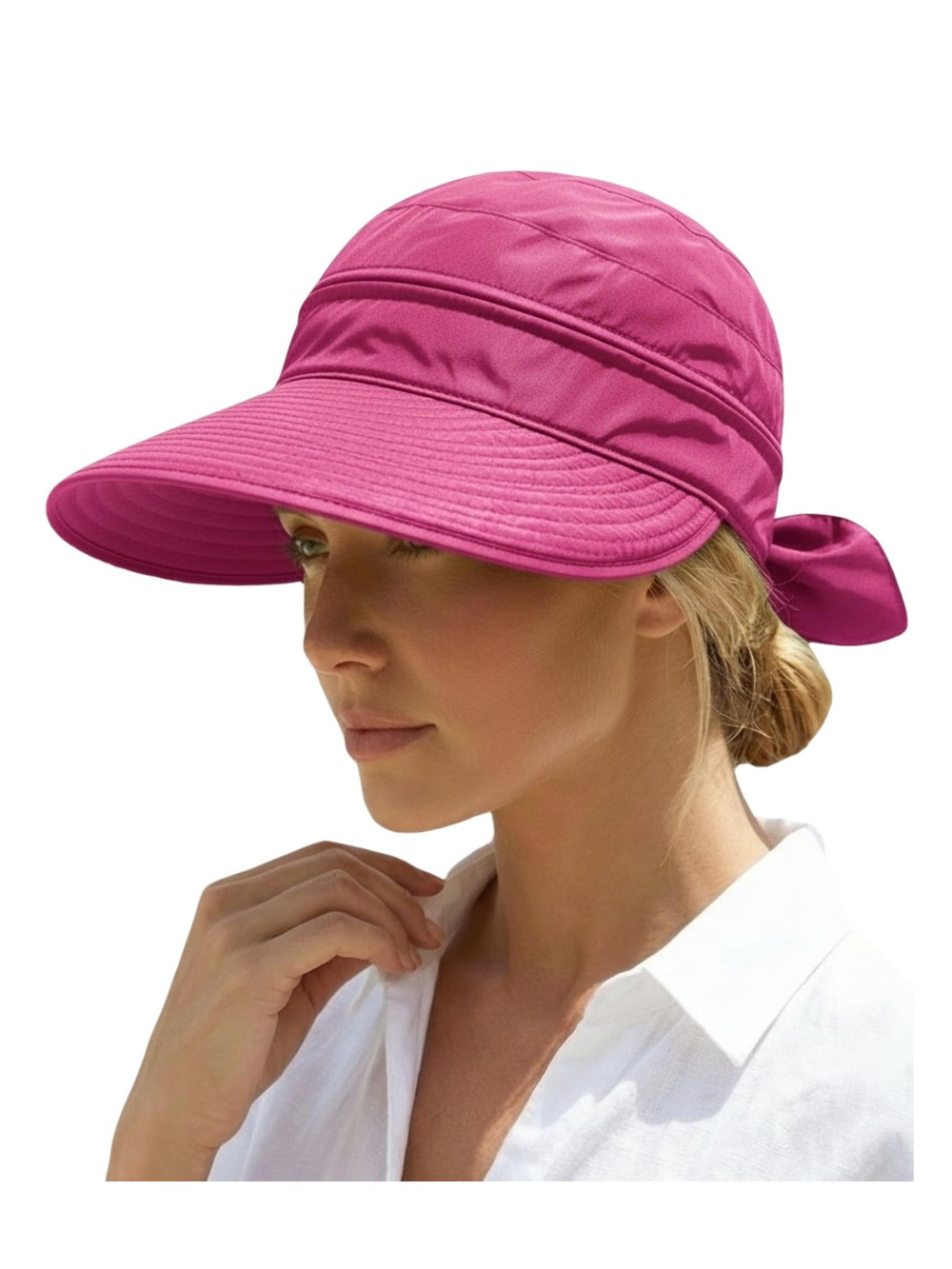 2-in-1 Women’s Sun Visor Sun Hat Zipper Off Ponytail | Rose Red | Size OS